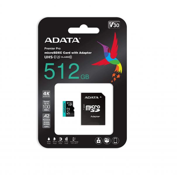 MEMORIA MICRO SD 512GB CLASE 10 ADATA AUSDX512GUI3V30SA2-RA1