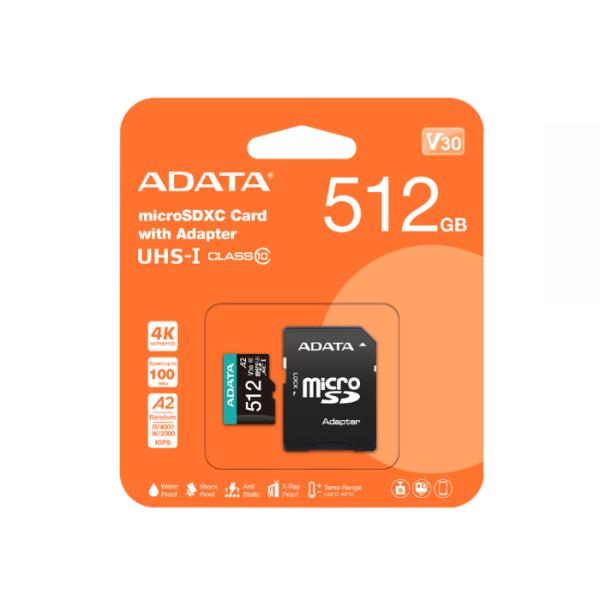 MEMORIA MICRO SD 512GB 4K V30 ADATA AUSDX512GUI3V30SA2-RA1