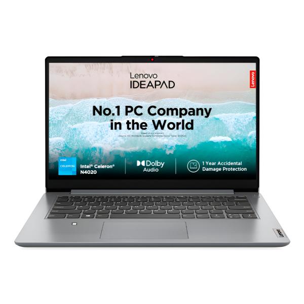LAPTOP LENOVO IDEAPAD 1 14IGL7 14" CELERON N4020 8GB 256GB SSD WINDOWS 11 HOME INGLES GRIS SIN ADAPT 82V6005EIN
